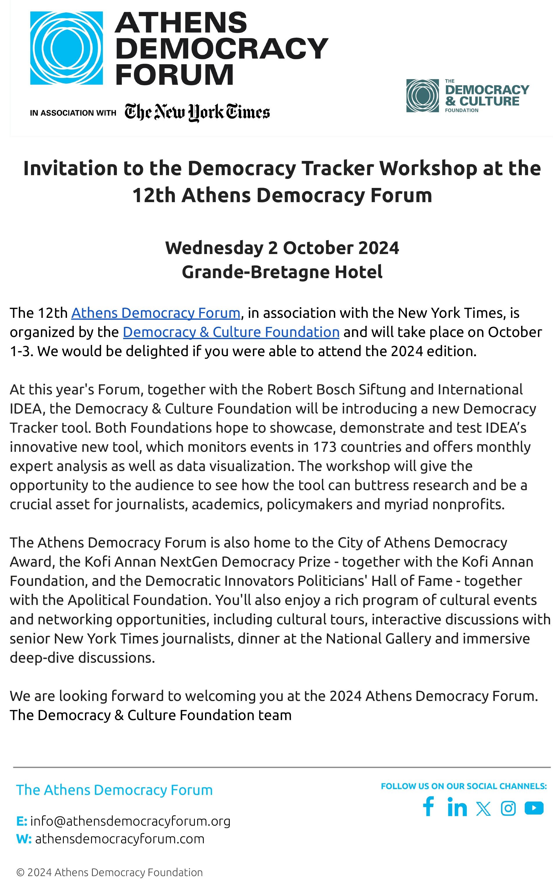 Invitation to the Democracy Tracker Workshop at the ADF